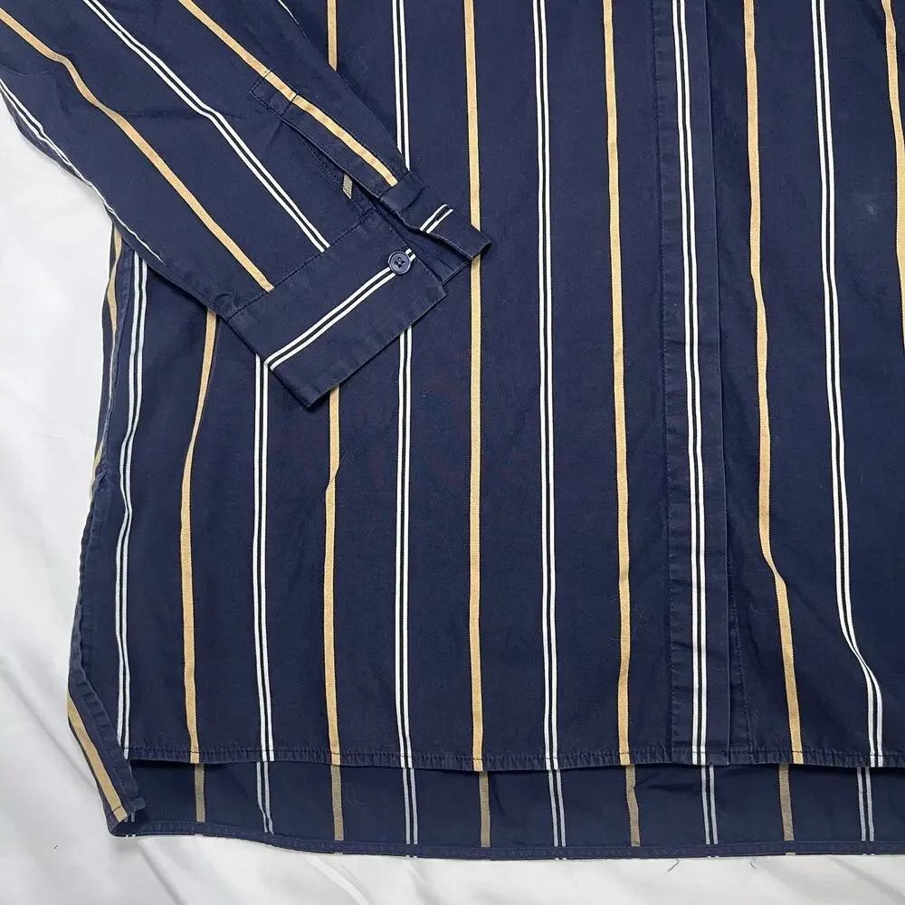 Lafayette 148 New York Shirt Size L Navy Stripe Brayden Riverside Long Sleeve - Picture 6 of 13